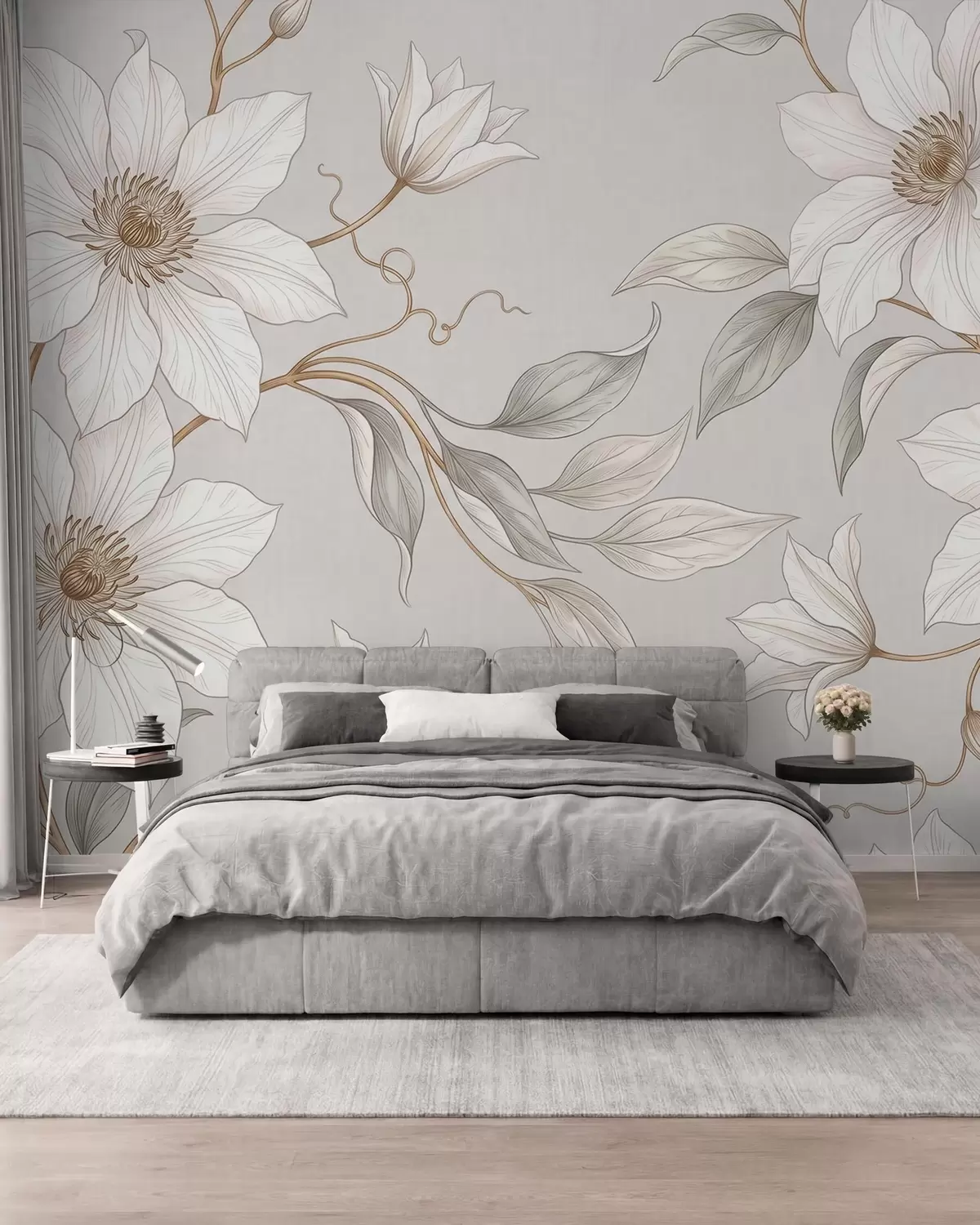 murales de pared Elegantes flores botánicas blancas con delicadas ramas w10099