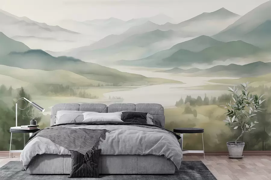 murales de pared Montañas con un lago de fondo w05833