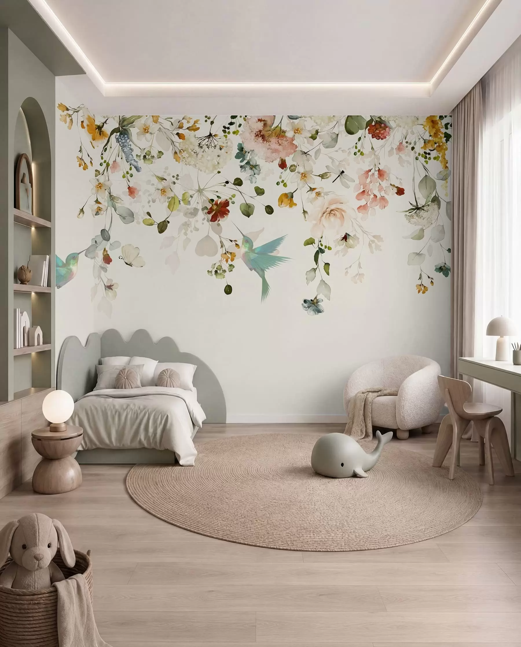 murales de pared Colibríes entre ramas floridas u59610
