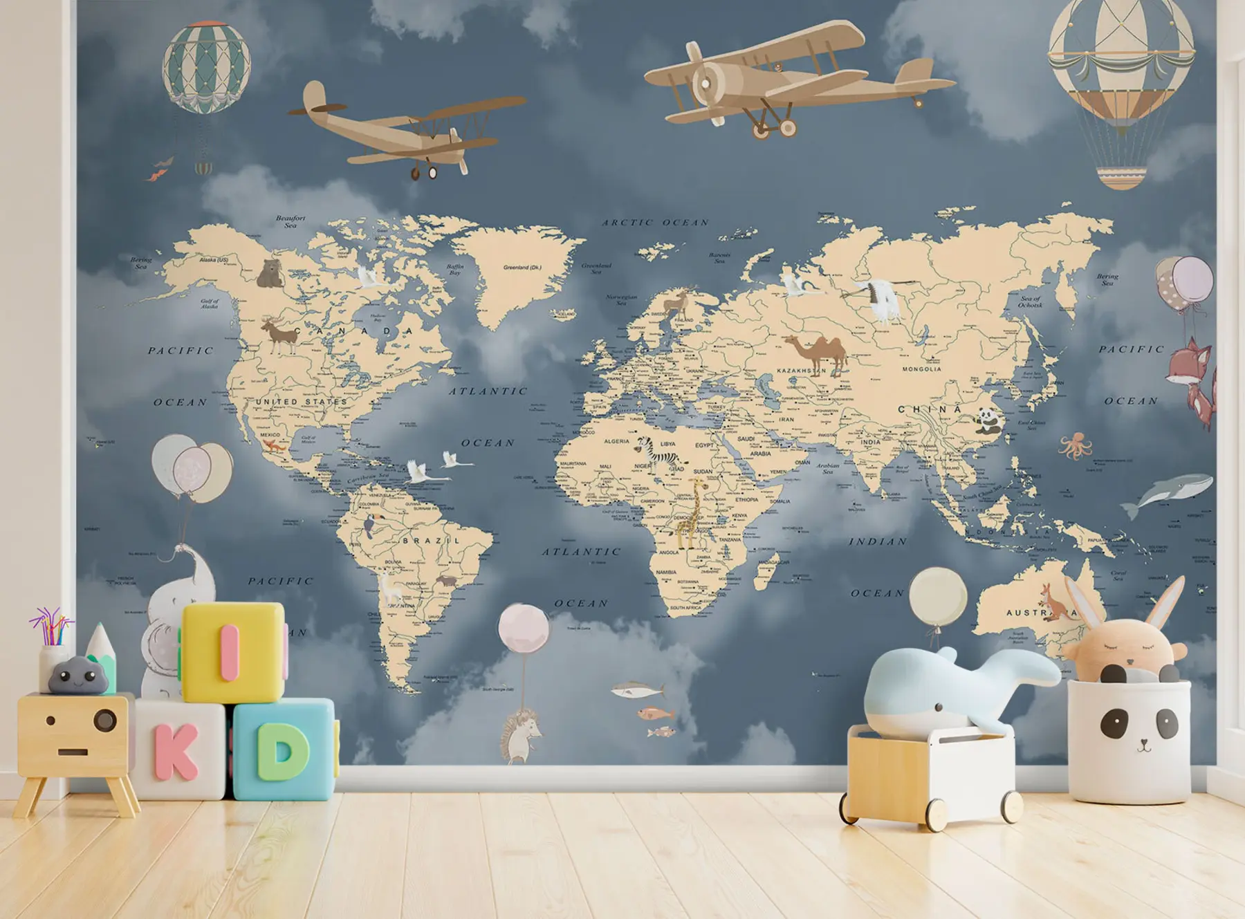 murales de pared Mapa y animales u72590
