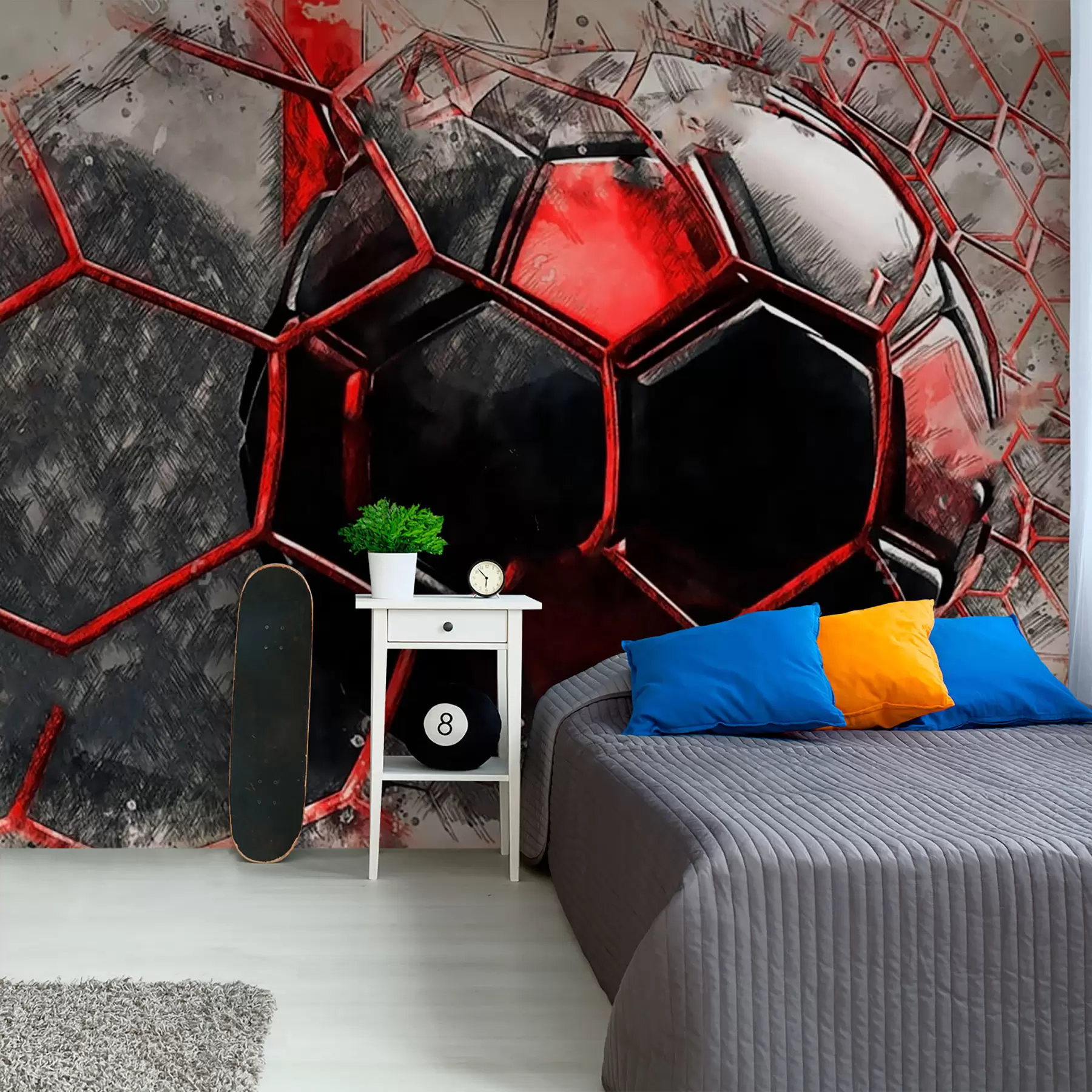 murales de pared Fútbol en movimiento rojo u72803
