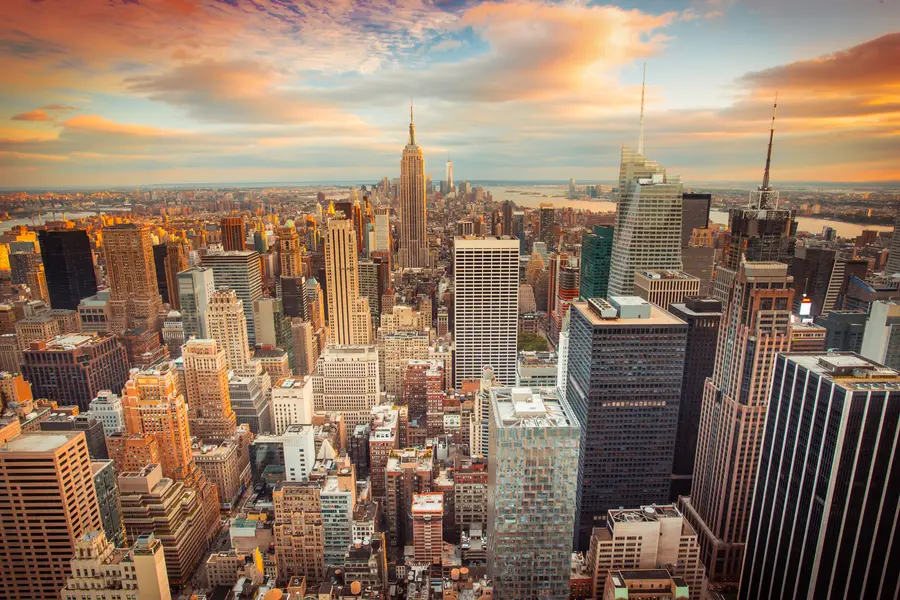 murales de pared Vista aérea a la puesta de sol de Nueva York u80529