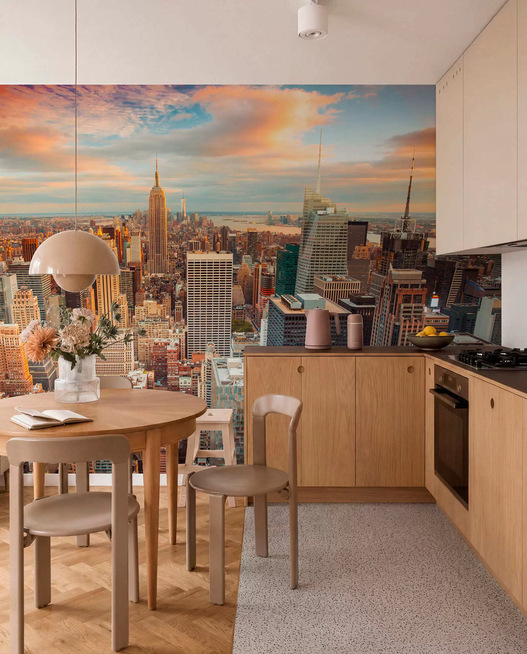 murales de pared Vista aérea a la puesta de sol de Nueva York u80529