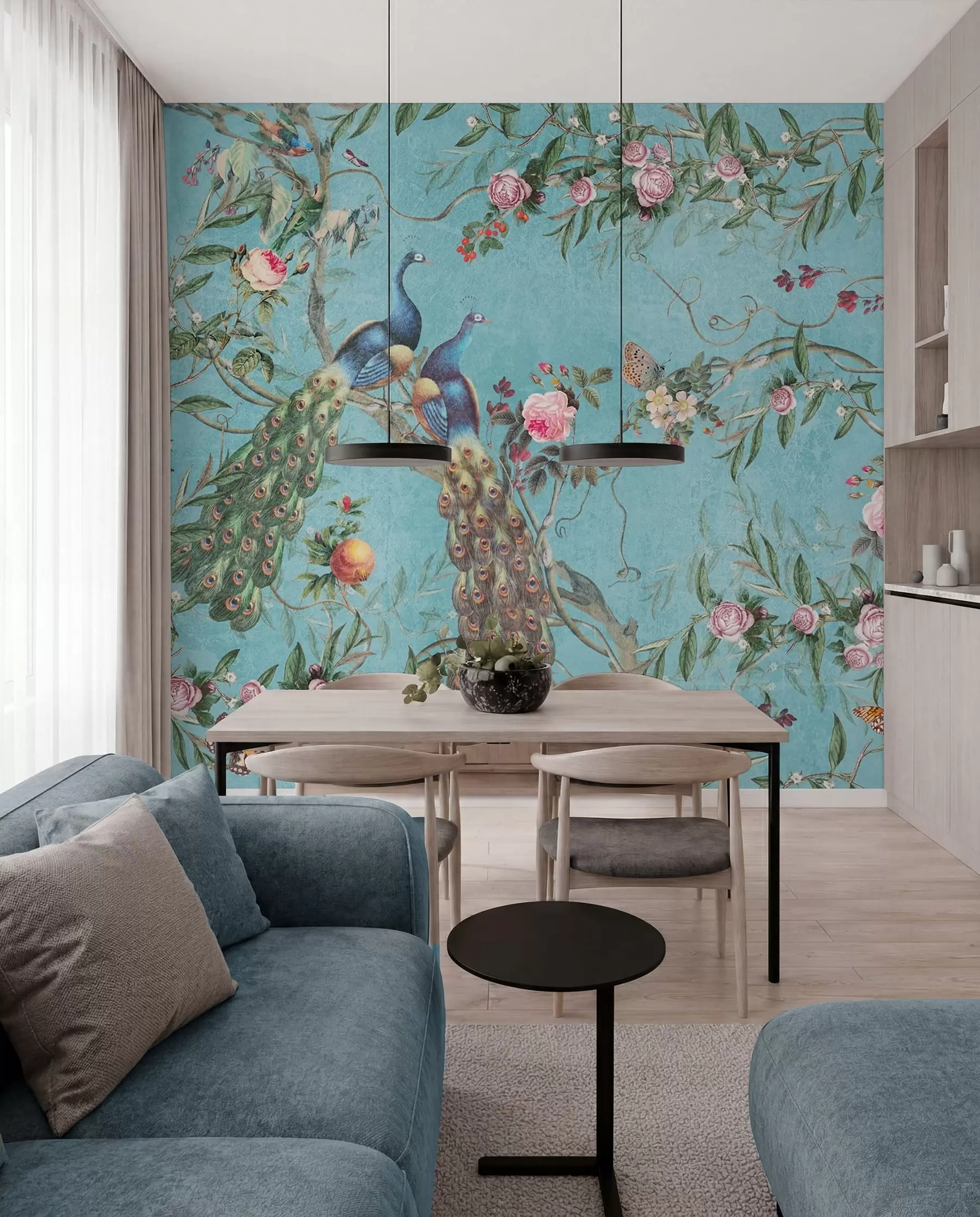 murales de pared Pavo real en turquesa u12428