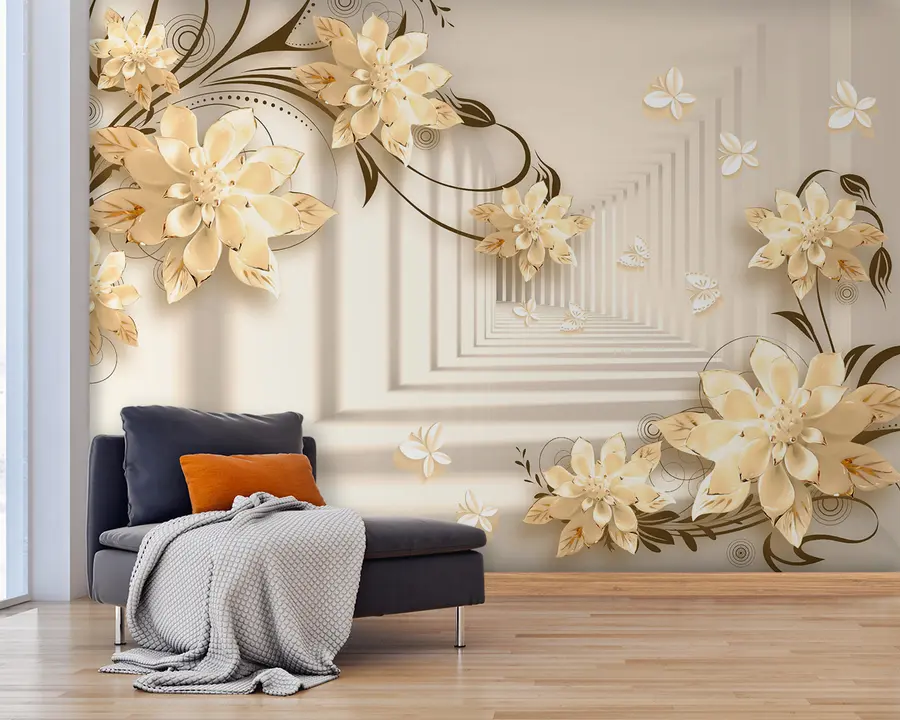 murales de pared Planta, blanco y amarillo, túnel en tonos pastel u21861v2