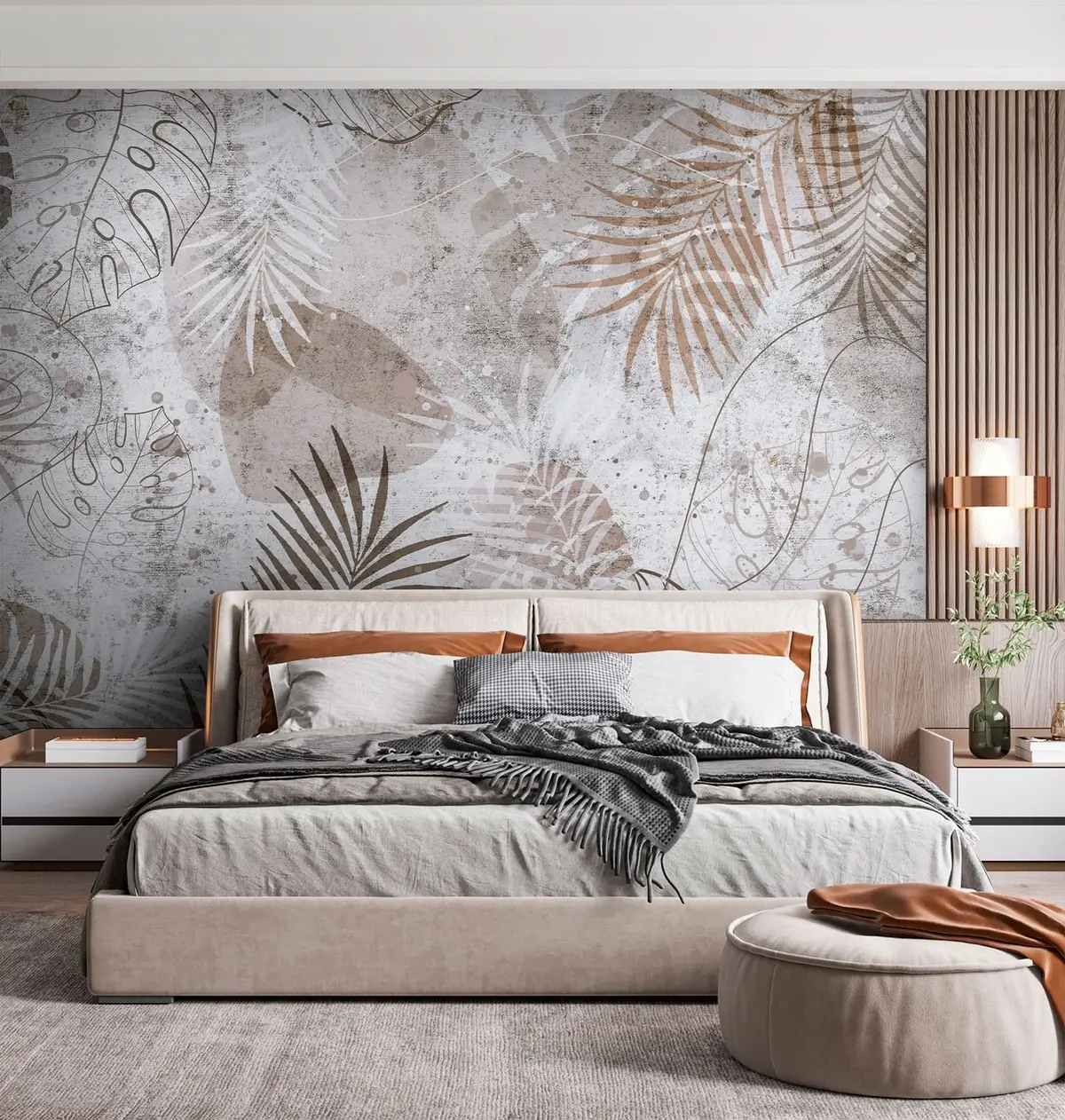 murales de pared Hojas 3D glamorosas con estilo grunge u73584