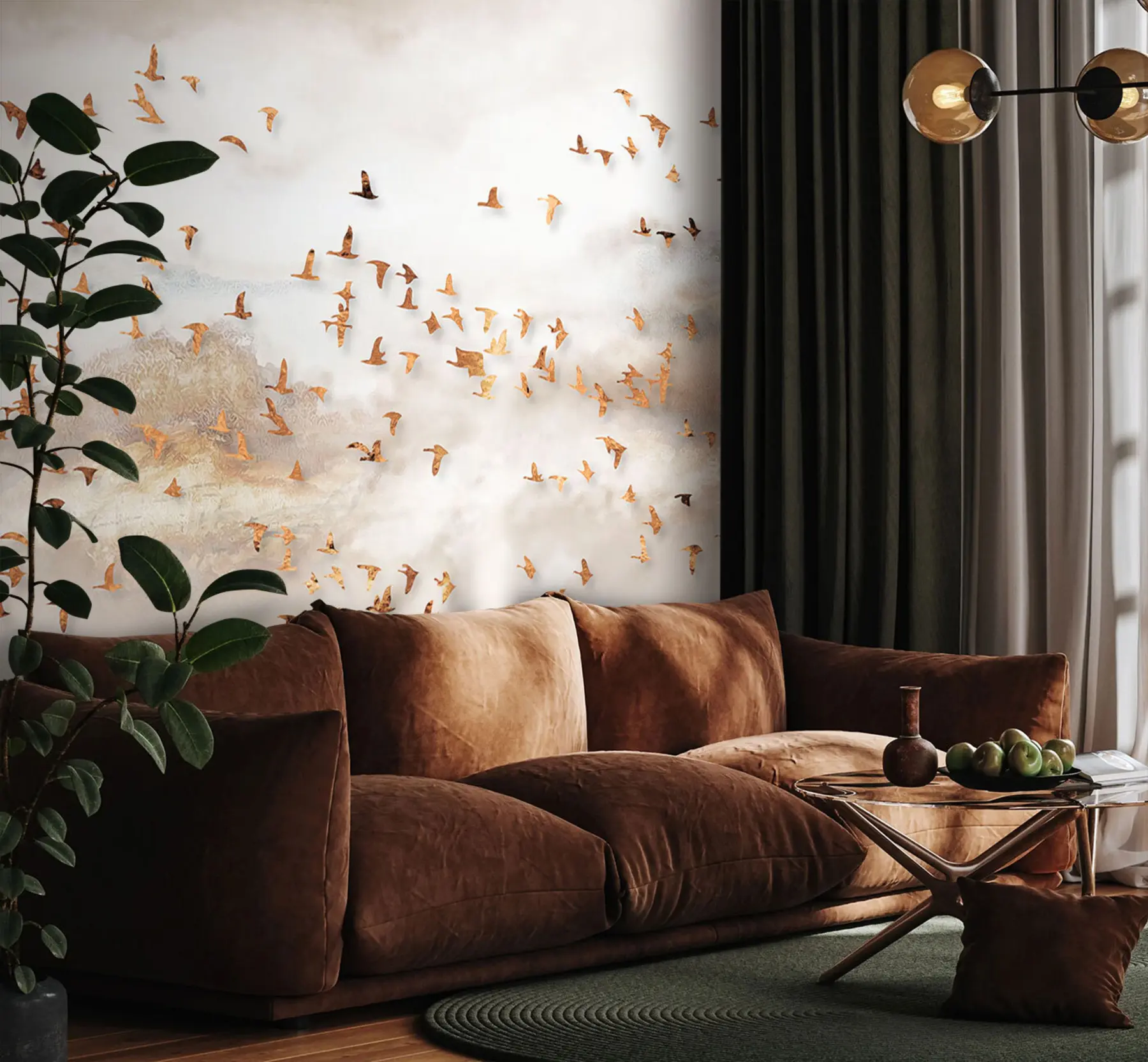 murales de pared Flock de pájaros en las montañas u93537