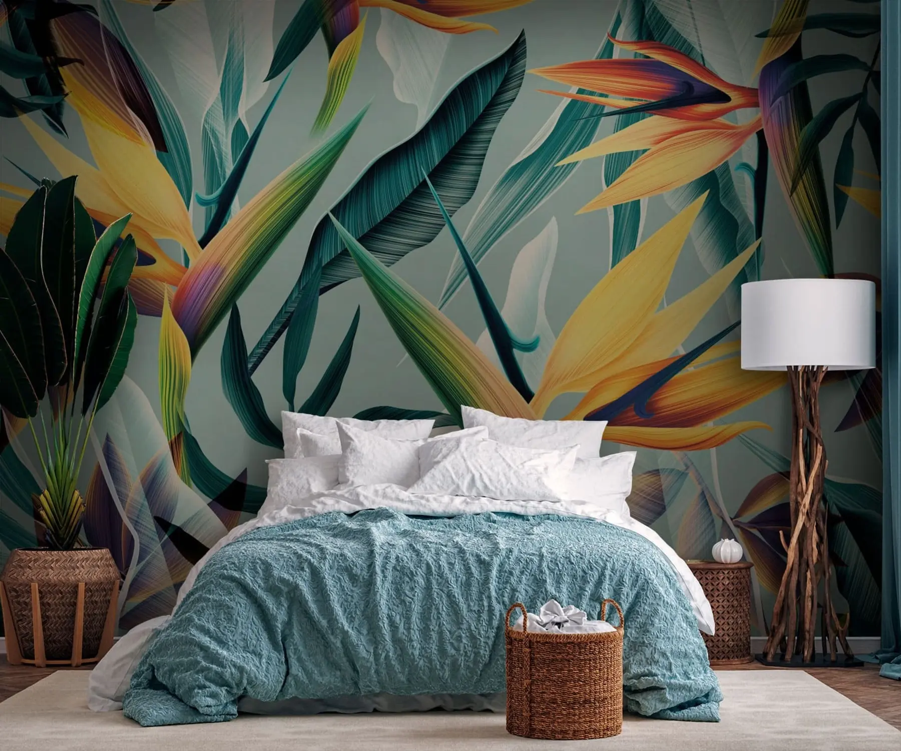 murales de pared Tendencia plantas tropicales y hojas en color brillante u73960