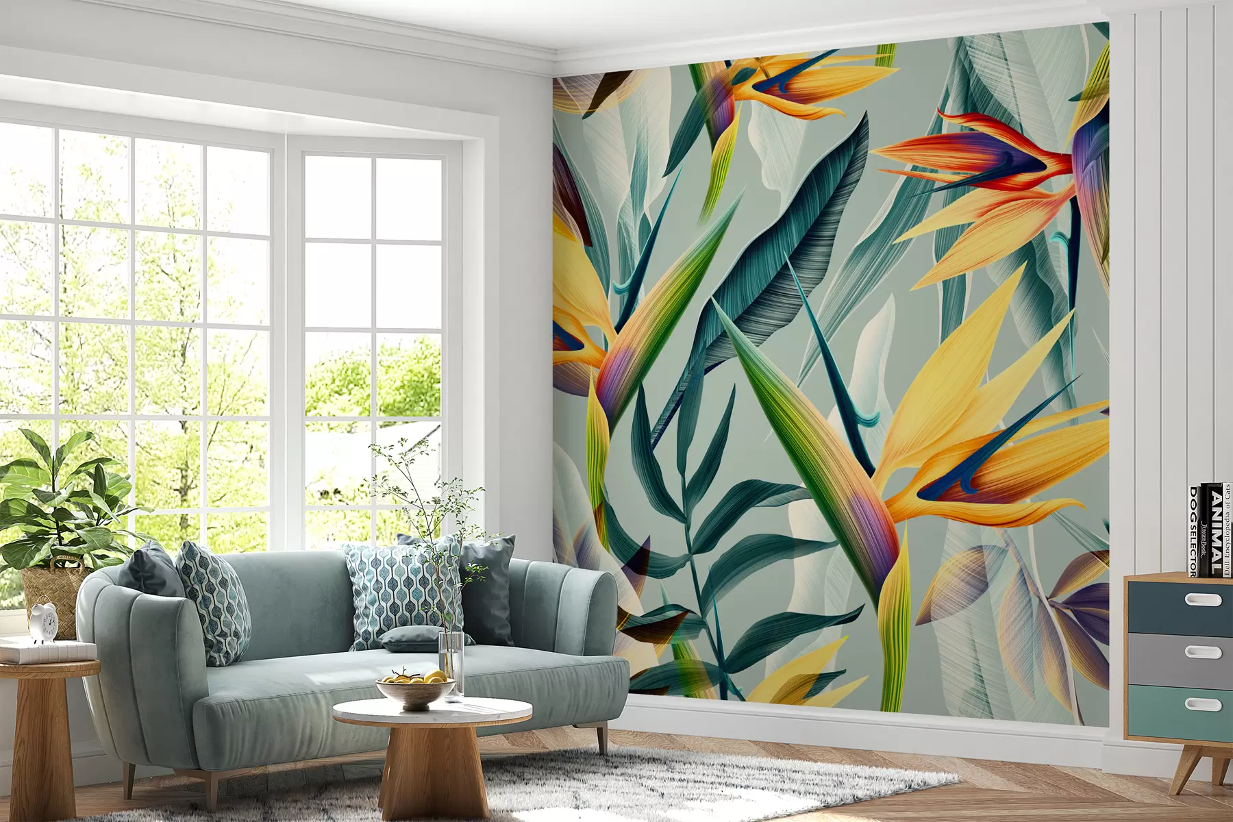 murales de pared Tendencia plantas tropicales y hojas en color brillante u73960