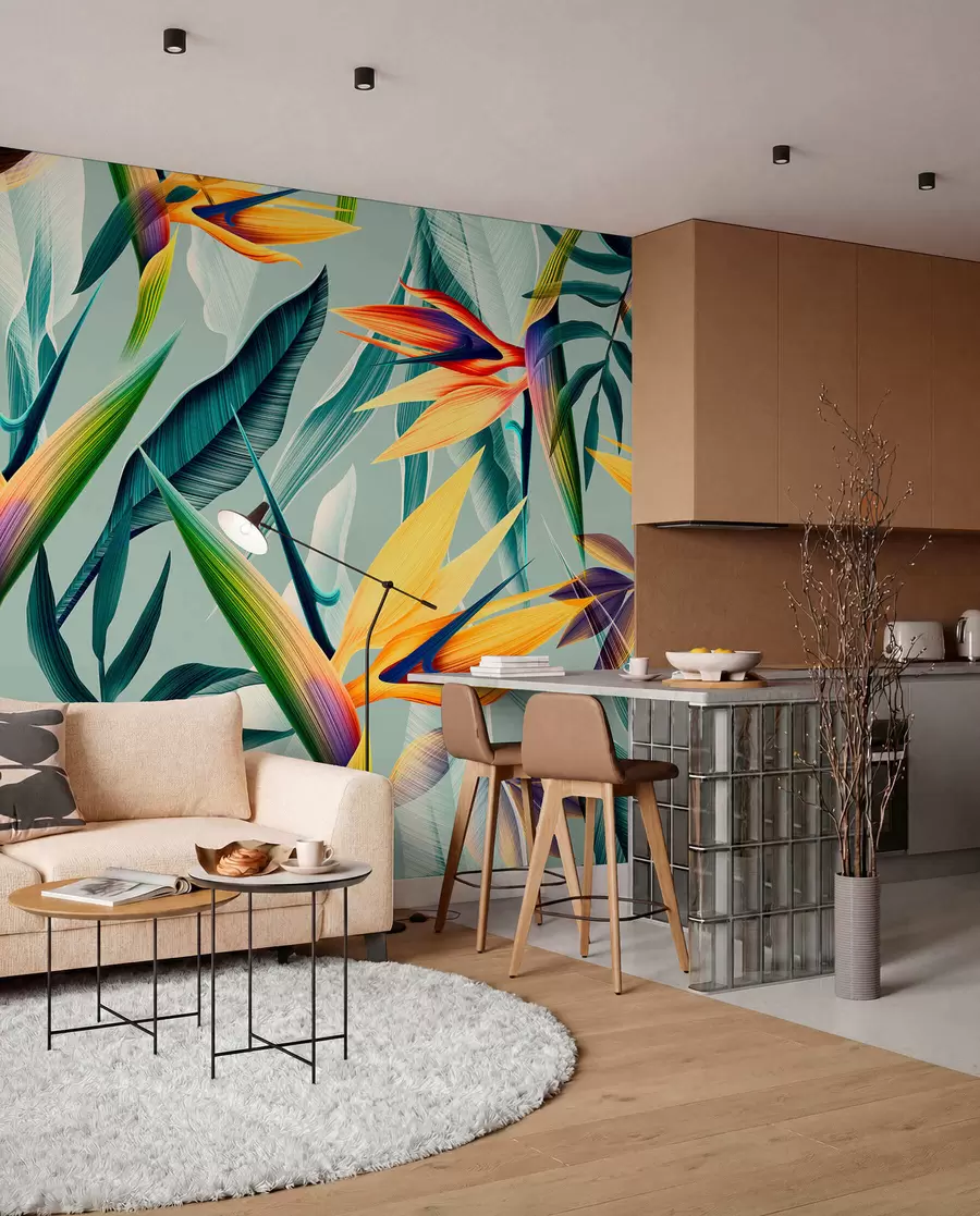 murales de pared Tendencia plantas tropicales y hojas en color brillante u73960