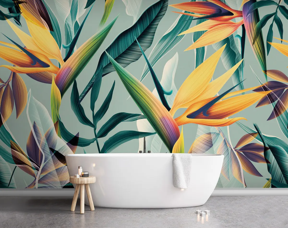 murales de pared Tendencia plantas tropicales y hojas en color brillante u73960