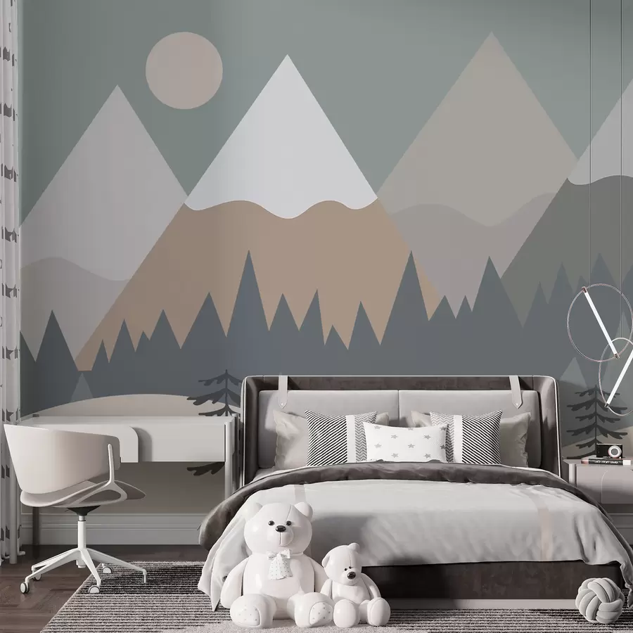murales de pared Forest Mountain MURAL DE PARED DE GUARDERÍA PAPEL PINTADO DE SOL Y PÁJAROS Peel and Stick Easy Extraíble Autoadhesivo Papel tapiz para niños Papel tapiz para habitación de niños u93561