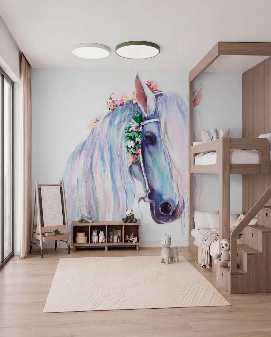 murales de pared Caballo azul con flores en una palanca u93591