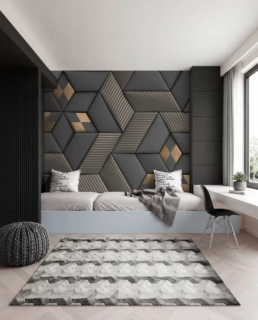 murales de pared Cubos grafito y oro u93413