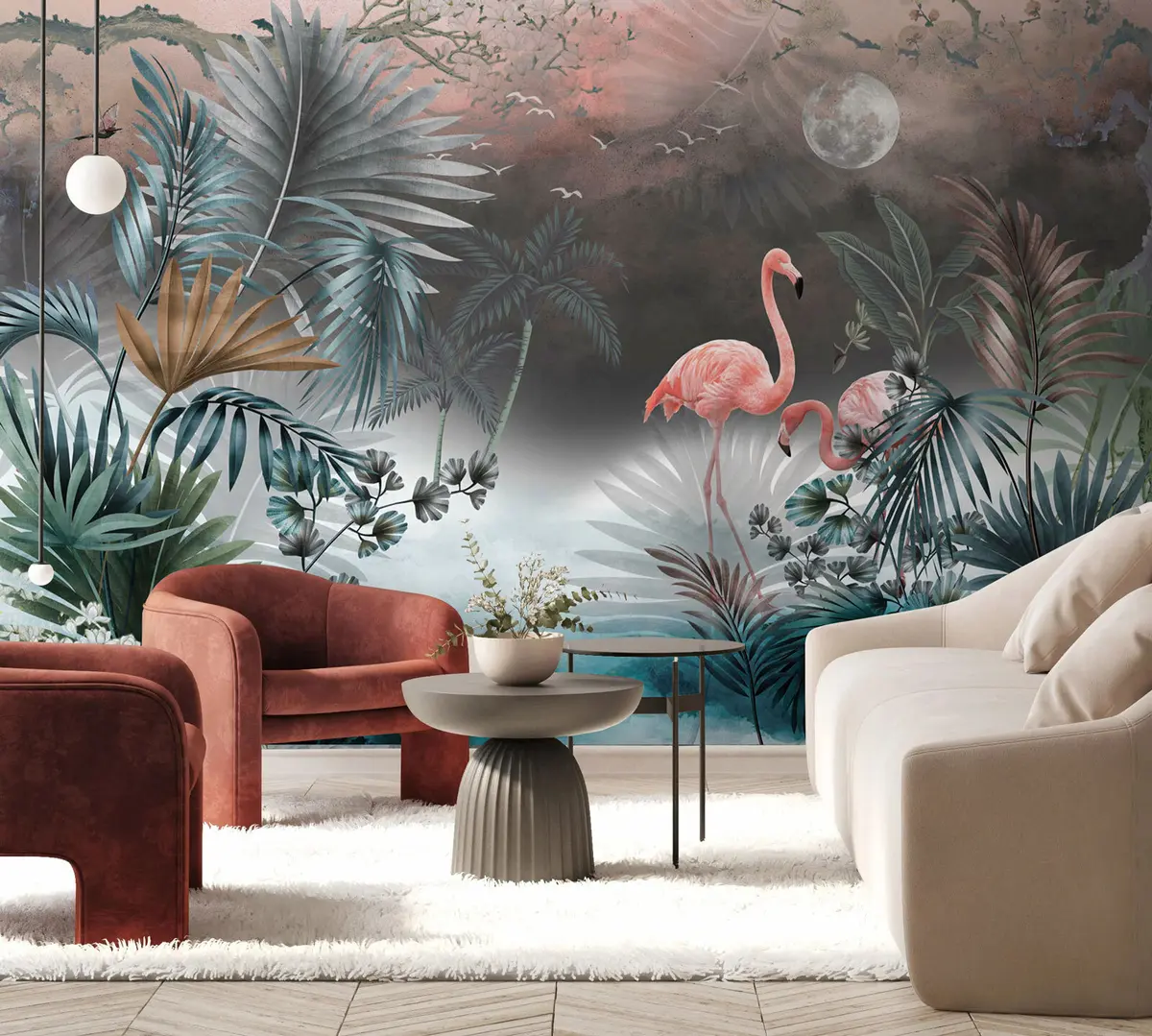 murales de pared Flamenco y plantas u78601