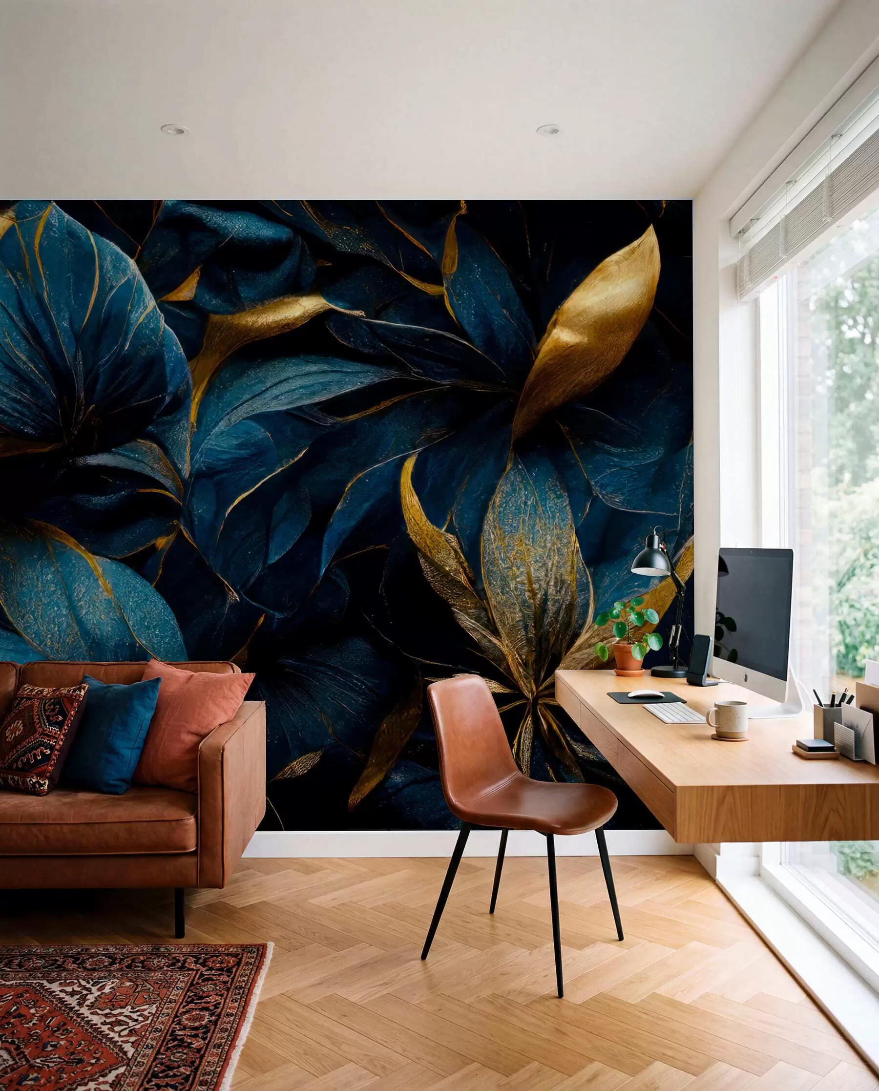 murales de pared Pétalos azules con oro u74140