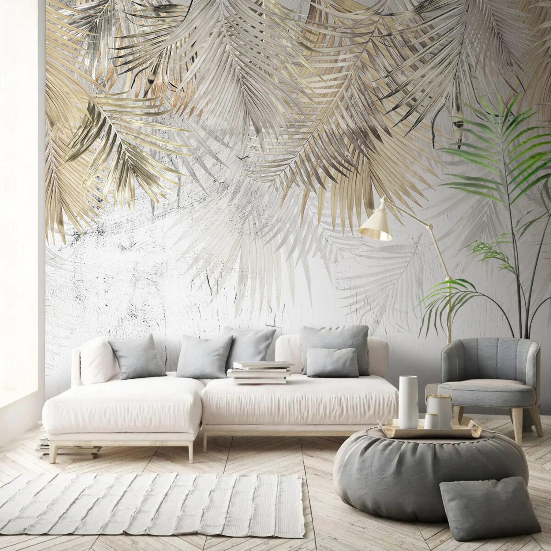 murales de pared Hojas tropicales ligeras al estilo del grunge u93843