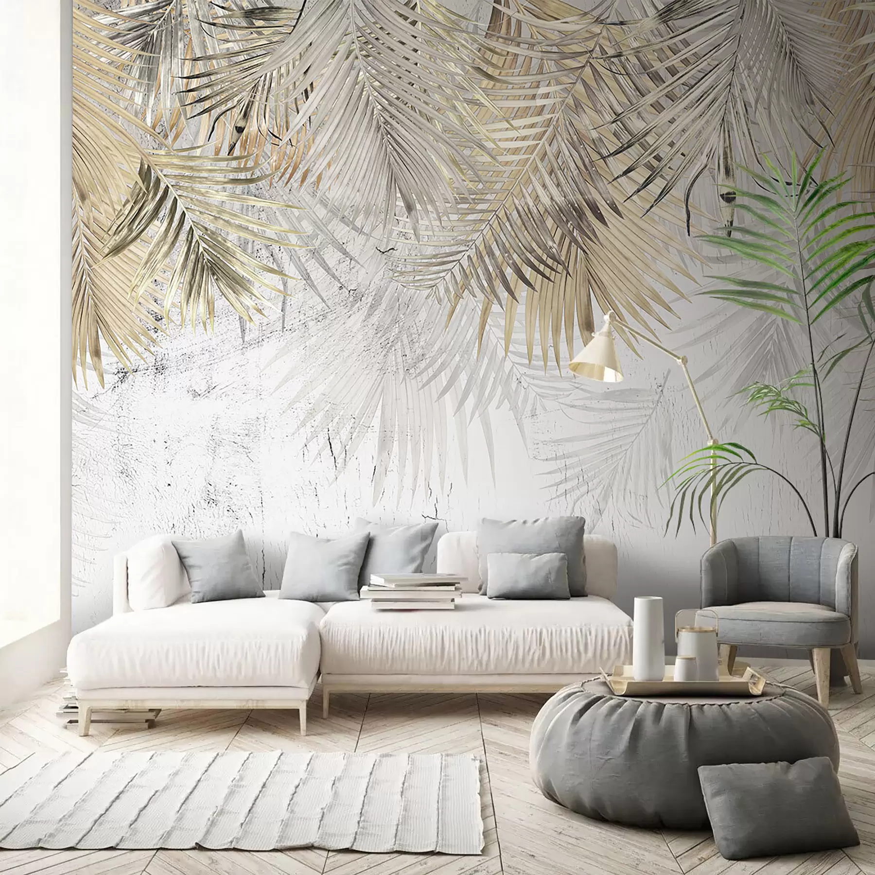 murales de pared Hojas tropicales ligeras al estilo del grunge u93843