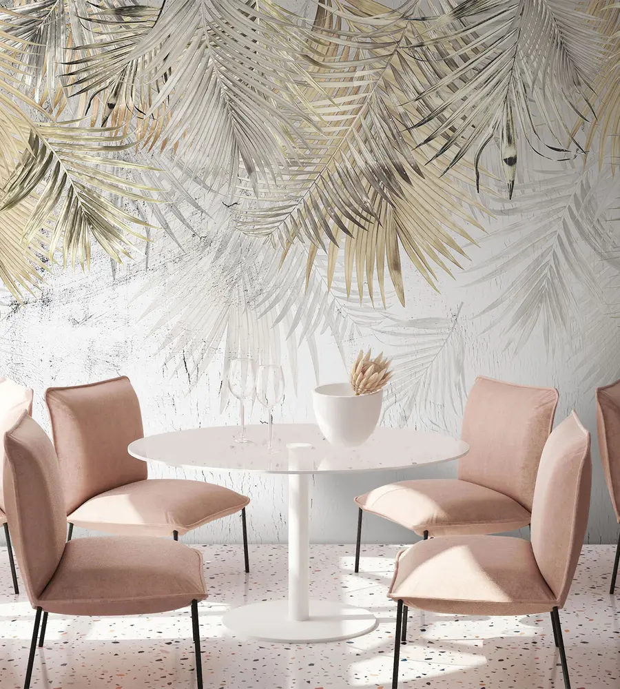 murales de pared Hojas tropicales ligeras al estilo del grunge u93843