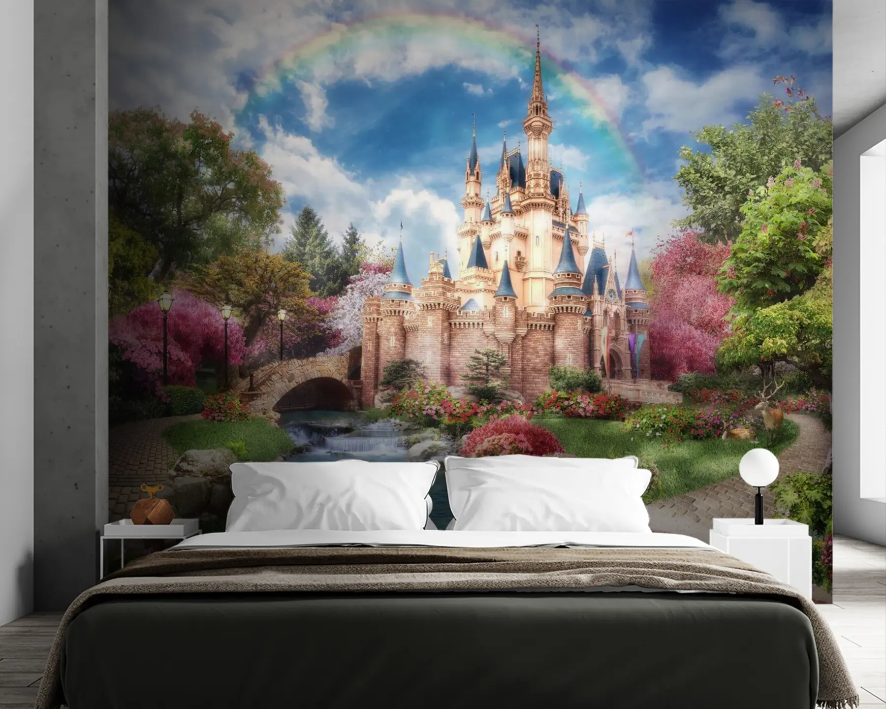 murales de pared Arco iris sobre el castillo de cuento de hadas u61850