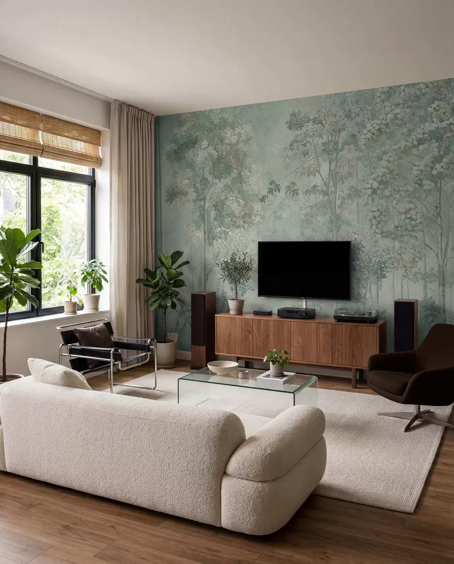 murales de pared Boceto del bosque en menta u78448v2