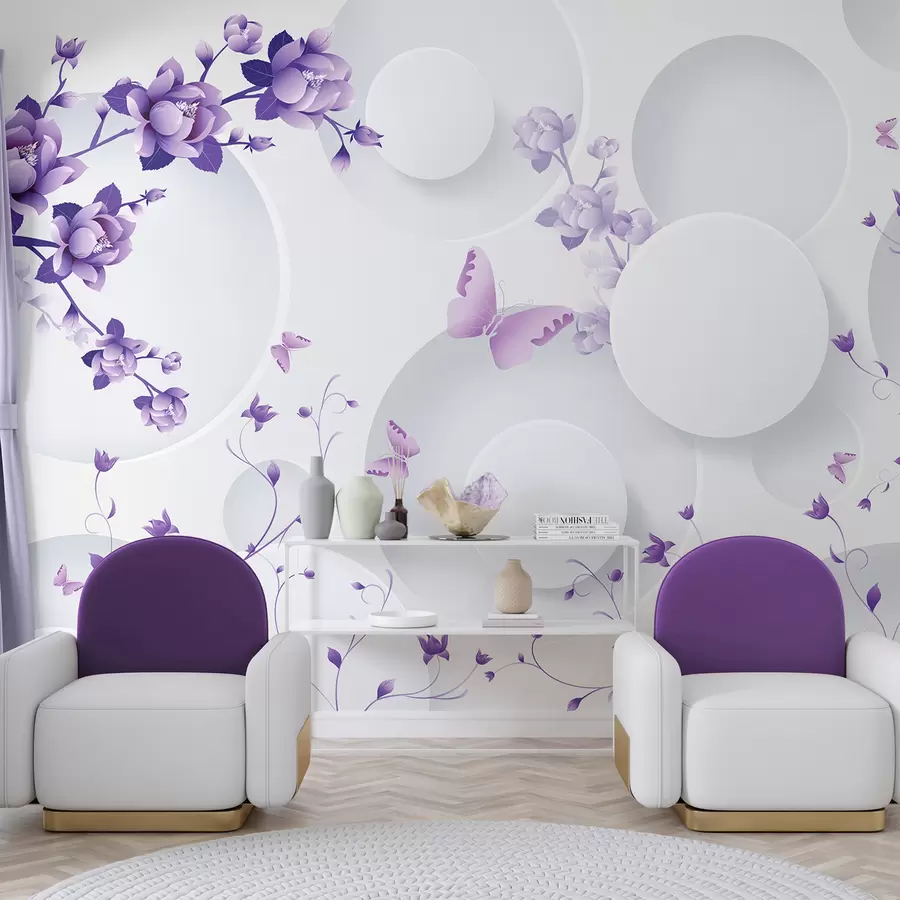 murales de pared Formas 3D con flores y mariposas u74482