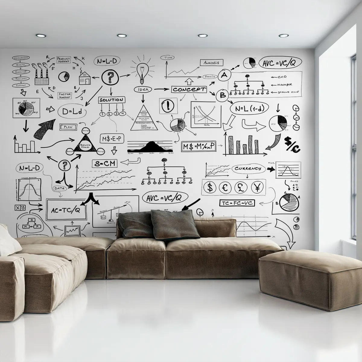 murales de pared Dibujo en blanco y negro de muchos elementos u75180