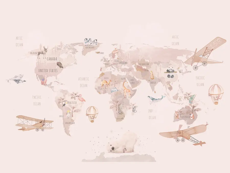murales de pared Mapa mundial para niñas u93908