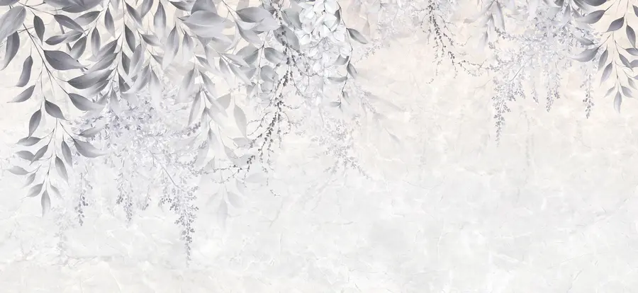 murales de pared Hojas grises con flores u94228