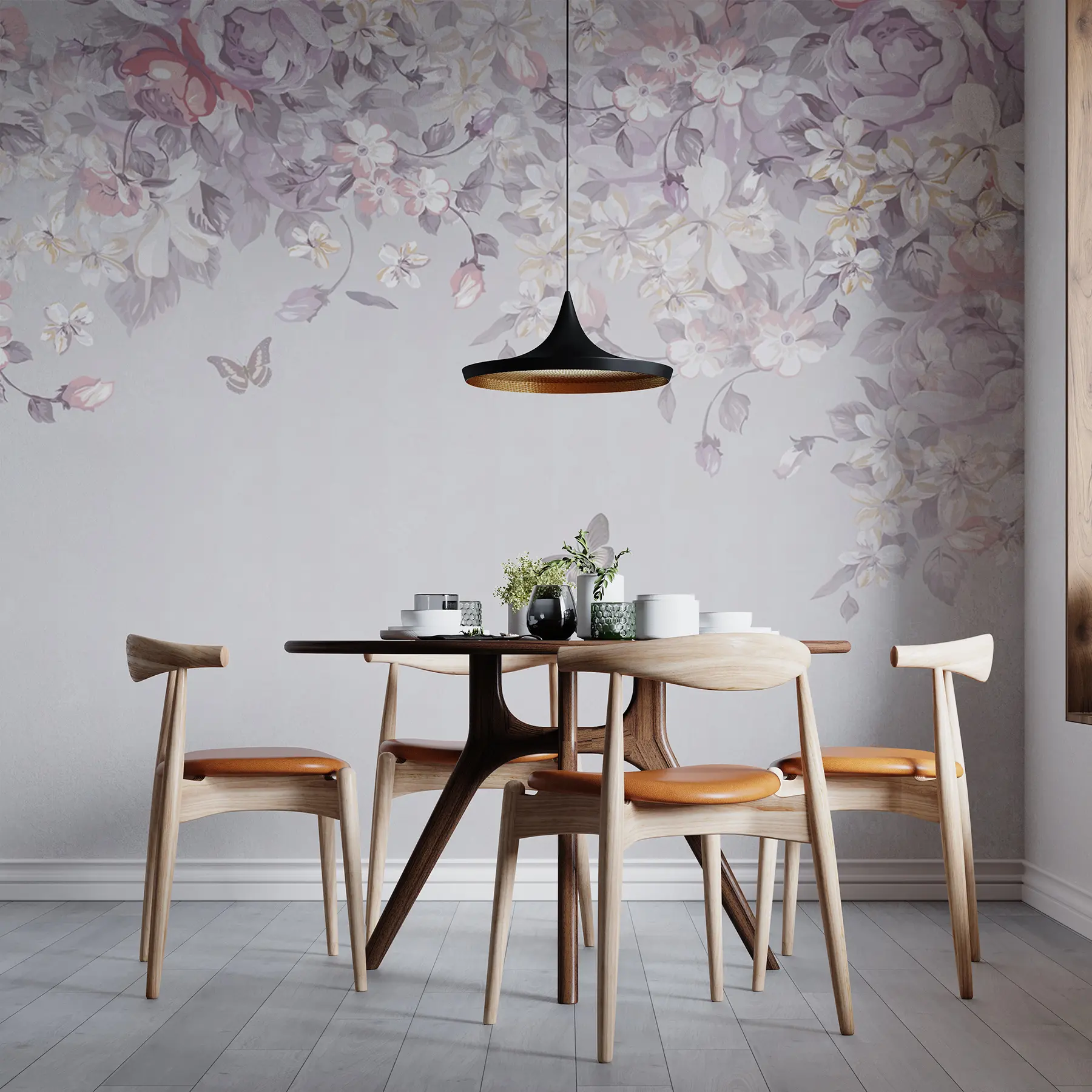 murales de pared Un jardín de boletos con flores y mariposas u94295