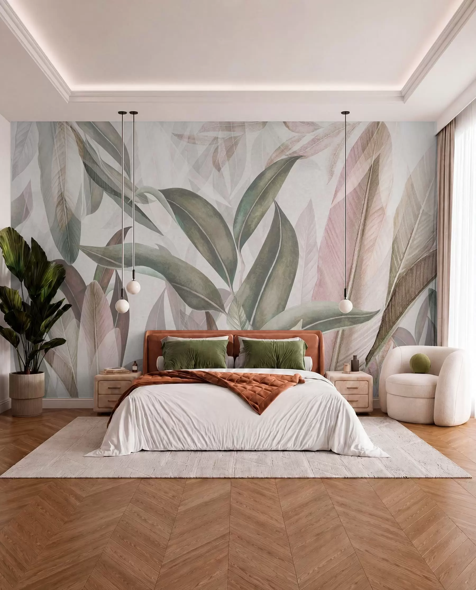 murales de pared Palmas verdes y rosas u94302