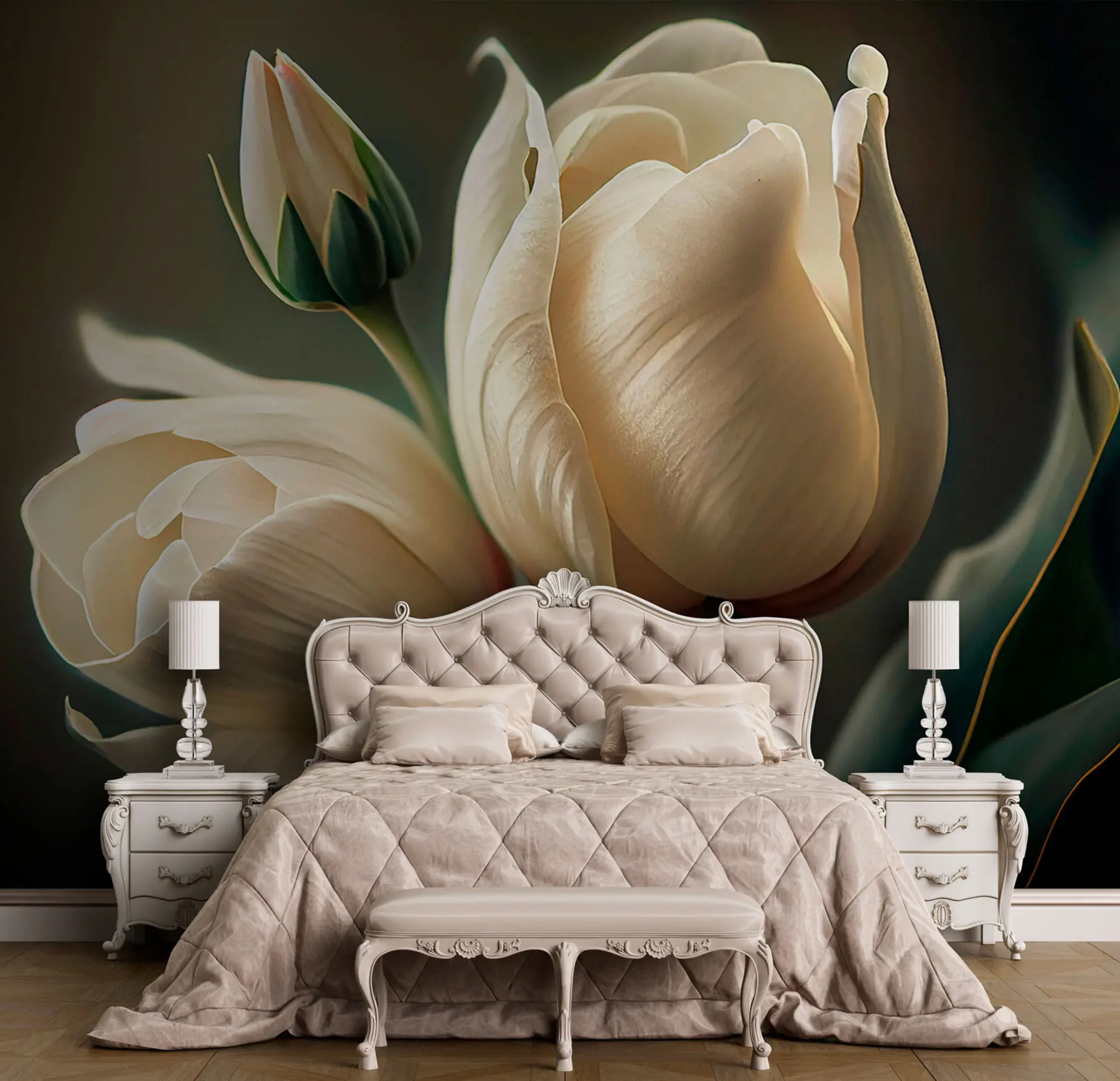 murales de pared Close-up de tulipanes blancos u94253