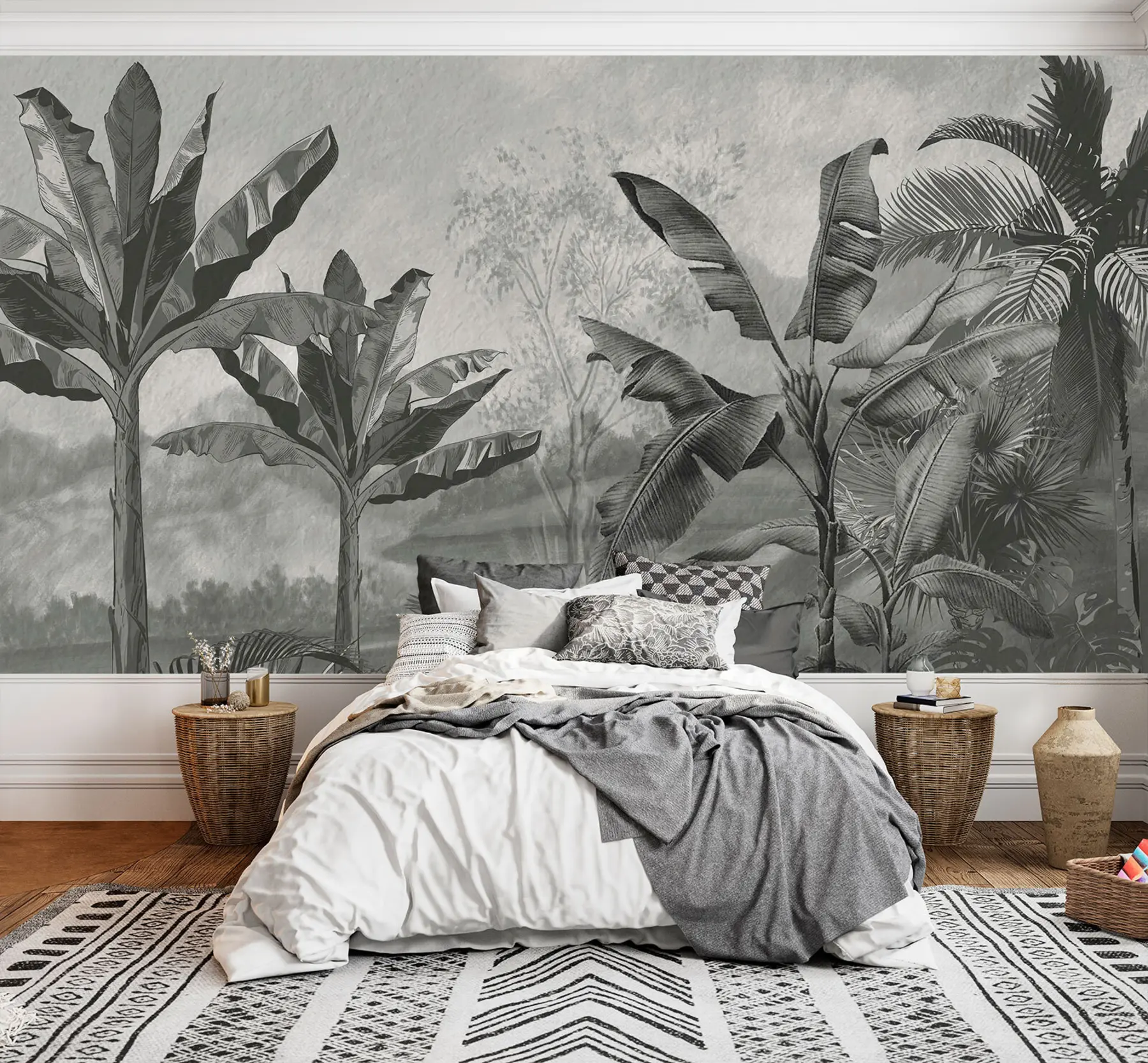 murales de pared Diseño de papel tapiz tropical, plátanos, paisajes u94329