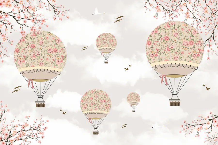 murales de pared Globos en flores y ramas de sakura u94445