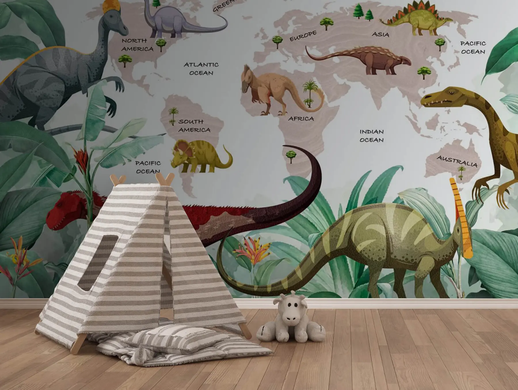murales de pared Mapa de los dinosaurios del mundo u71068v4