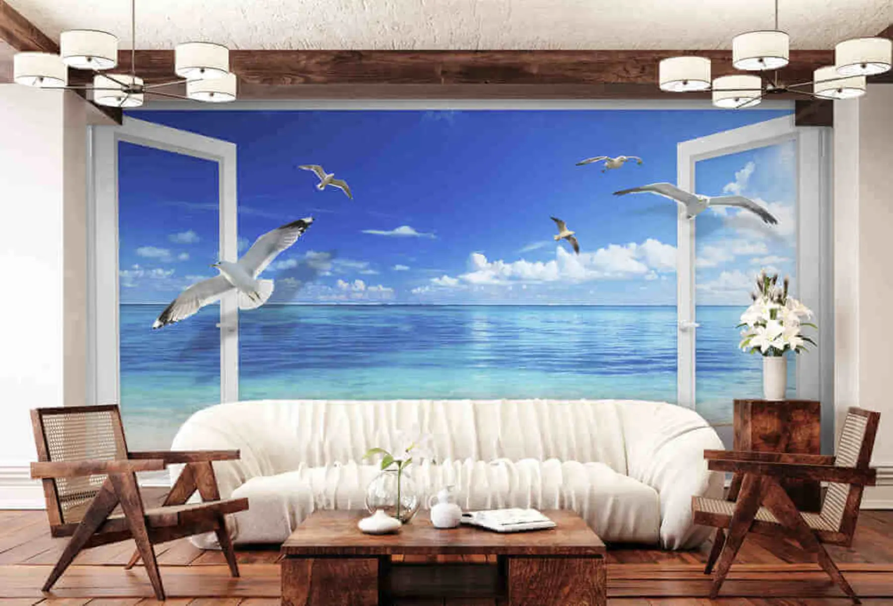 murales de pared Pájaro, cielo y agua u03352