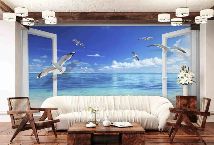 murales de pared Pájaro, cielo y agua u03352