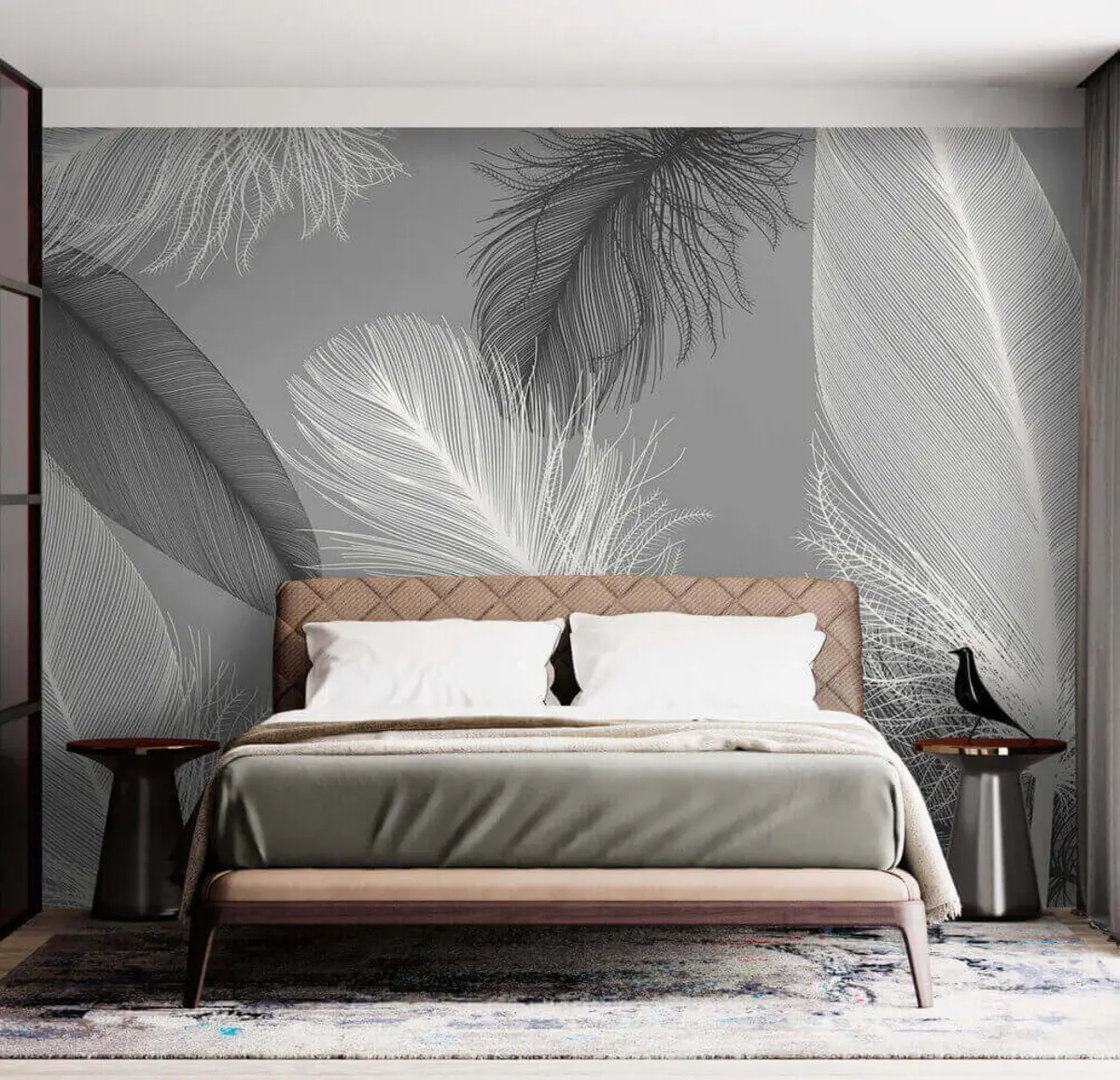 murales de pared plumas blancas y negras u04919