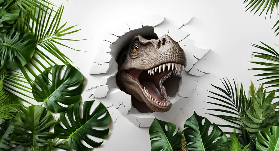 murales de pared dinosaurio 3D y hojas u94772
