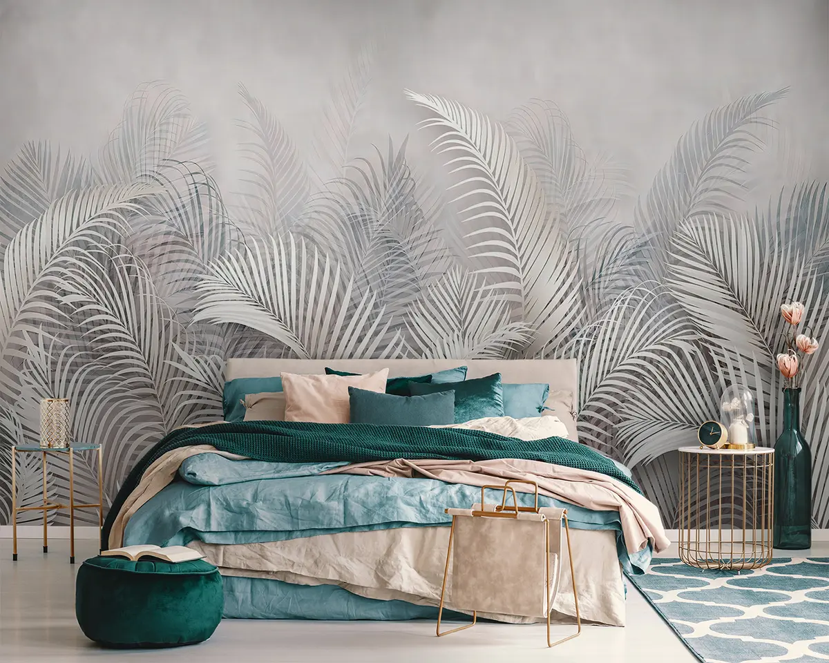 murales de pared Hojas de palma tropical en color delicado u94511