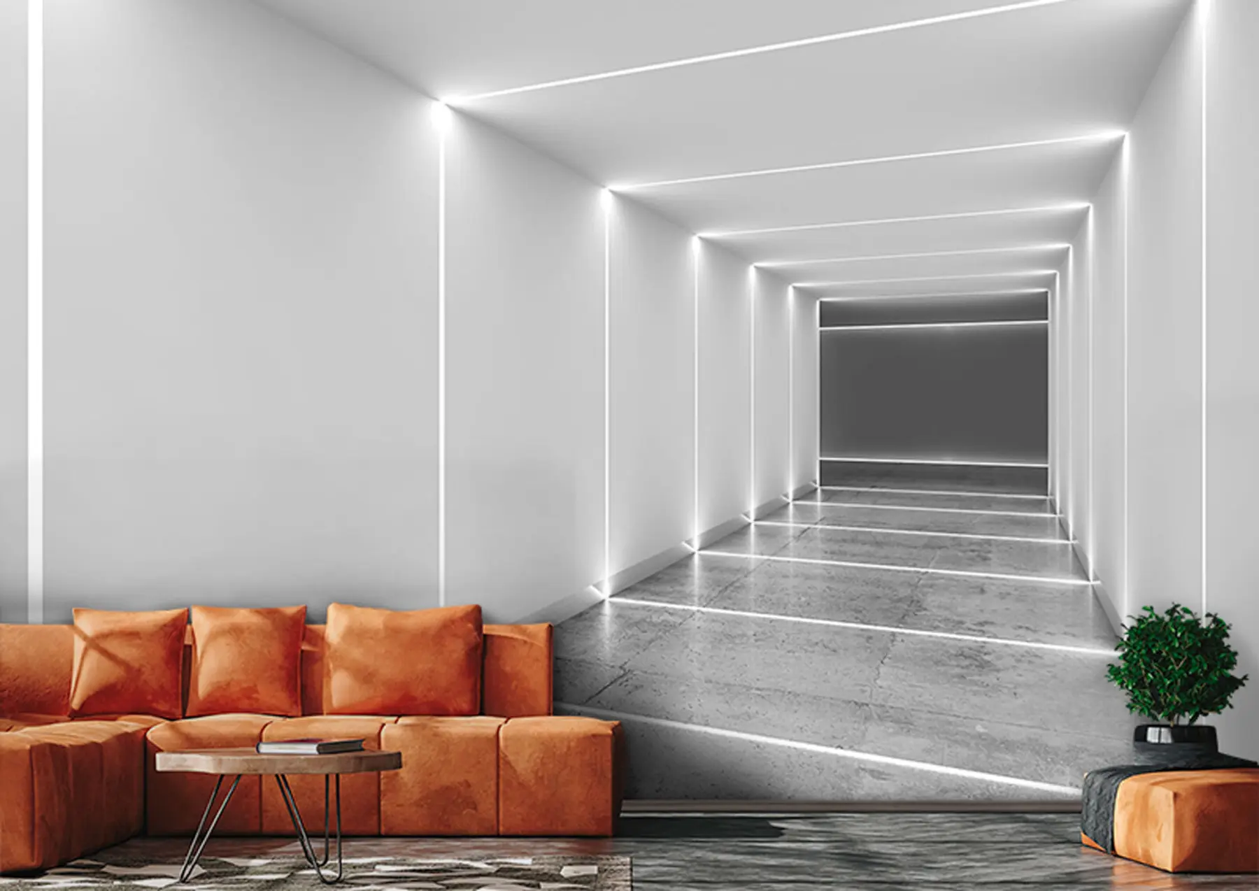 murales de pared Túnel blanco con suelo de cemento pulido u95075