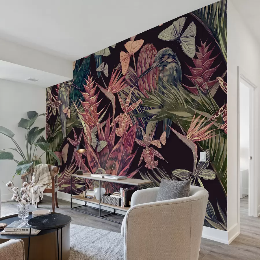 murales de pared   Hojas de palma, árboles, flores tropicales, hojas de la selva u95076