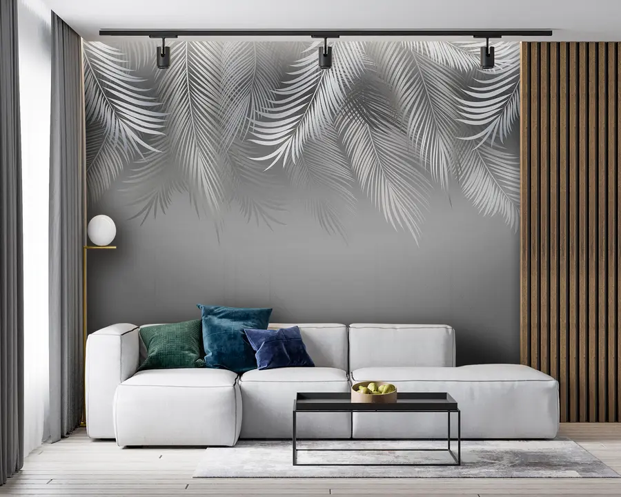 murales de pared Hojas tropicales y fondo geométrico translúcido u94962