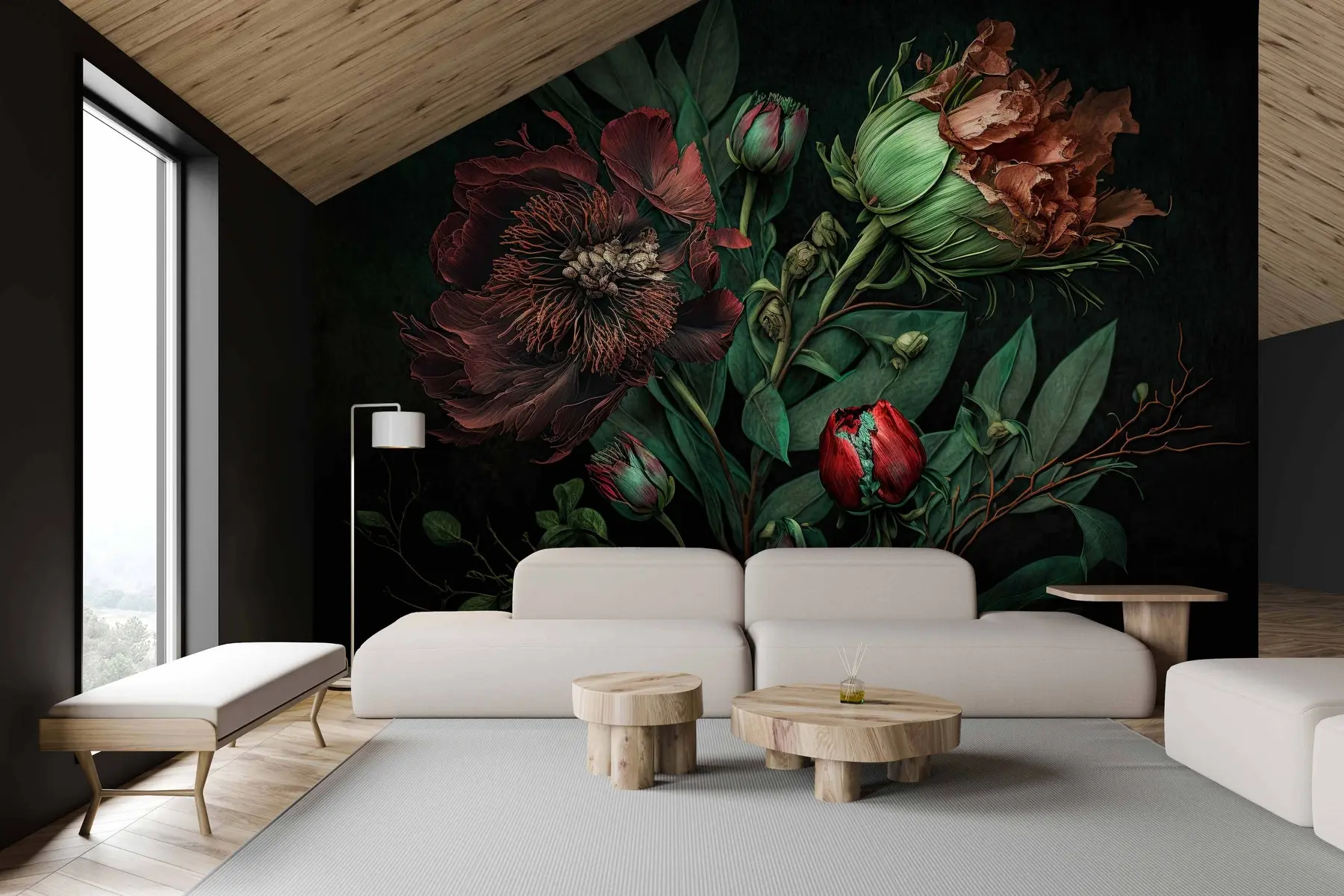 murales de pared Flores burdeos al anochecer u75408
