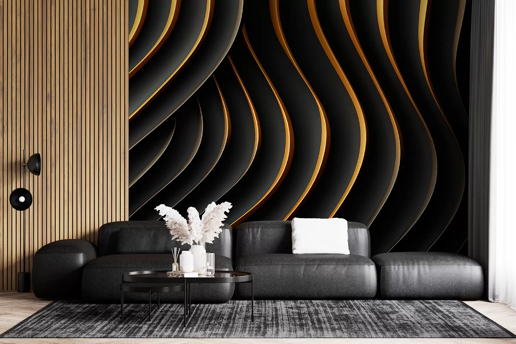 murales de pared Líneas volumétricas negras u95243