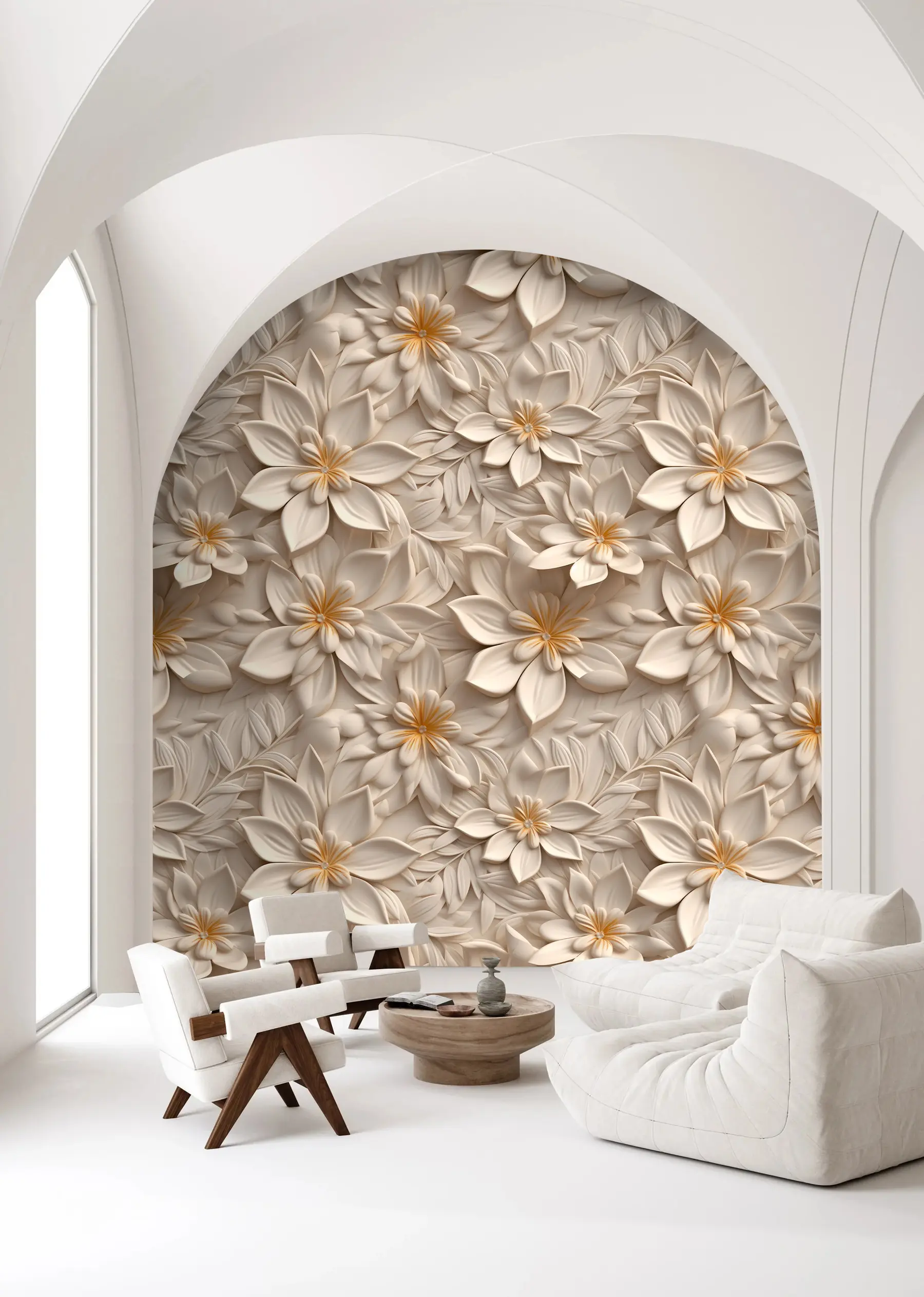 murales de pared Dispersión de flores blancas con efecto 3D u95251