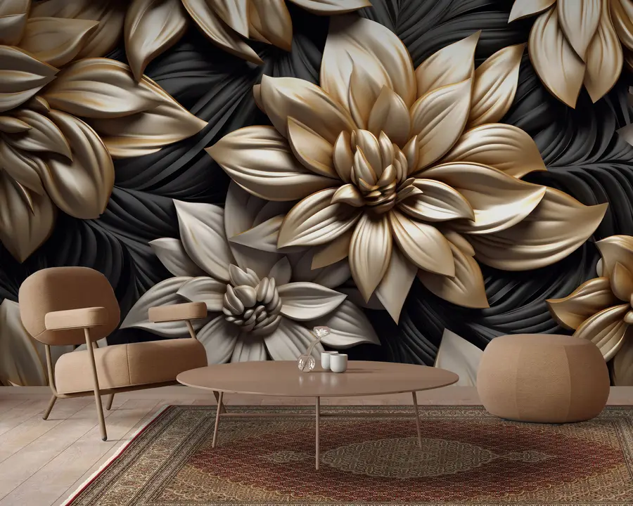 murales de pared Flores negras con efecto 3D u95252