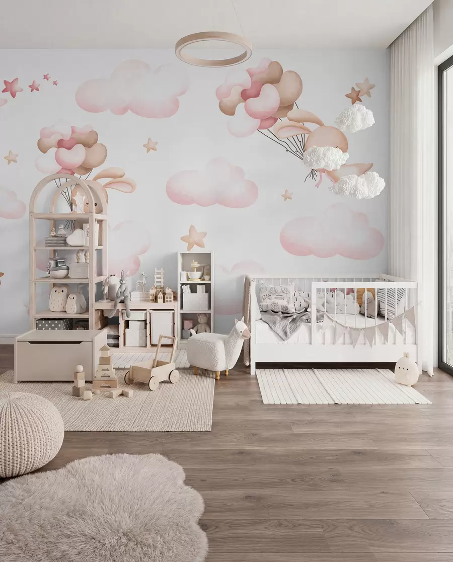 murales de pared Lindo conejo y globos u95399