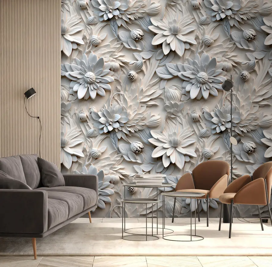 murales de pared Flores 3D volumétricas en colores claros u95589