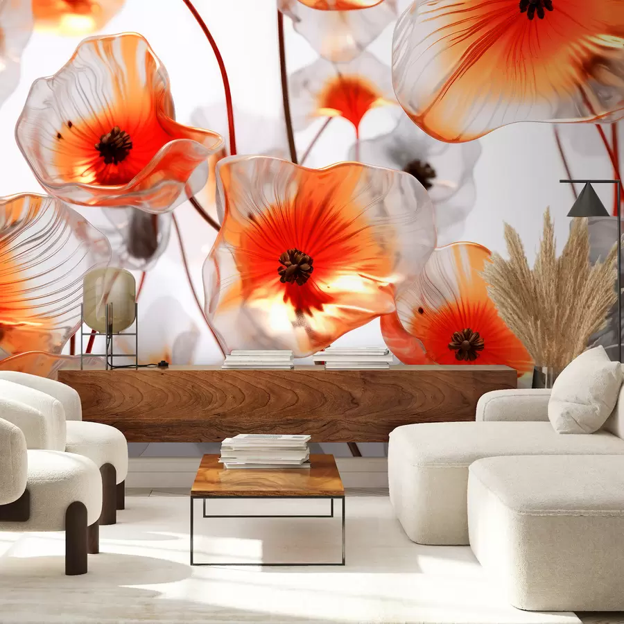 murales de pared Flores 3D de cristal rojo u95590